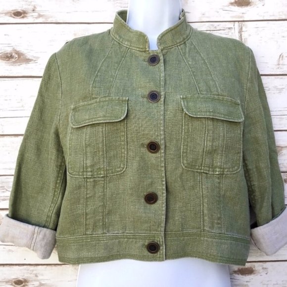 Kenneth Cole Reaction Green Cropped Linen Jacket - Picture 3 of 8